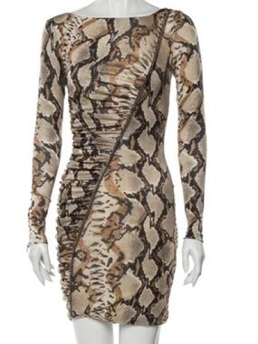 BLUMARINE Snake print Jersey Long Gathered Made in Italy Ruched Bodycon Sz 42
